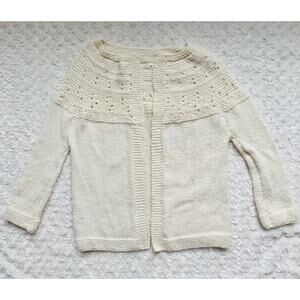 Handknit Womens Ivory White Soft Open Cardigan Sweater Size Medium